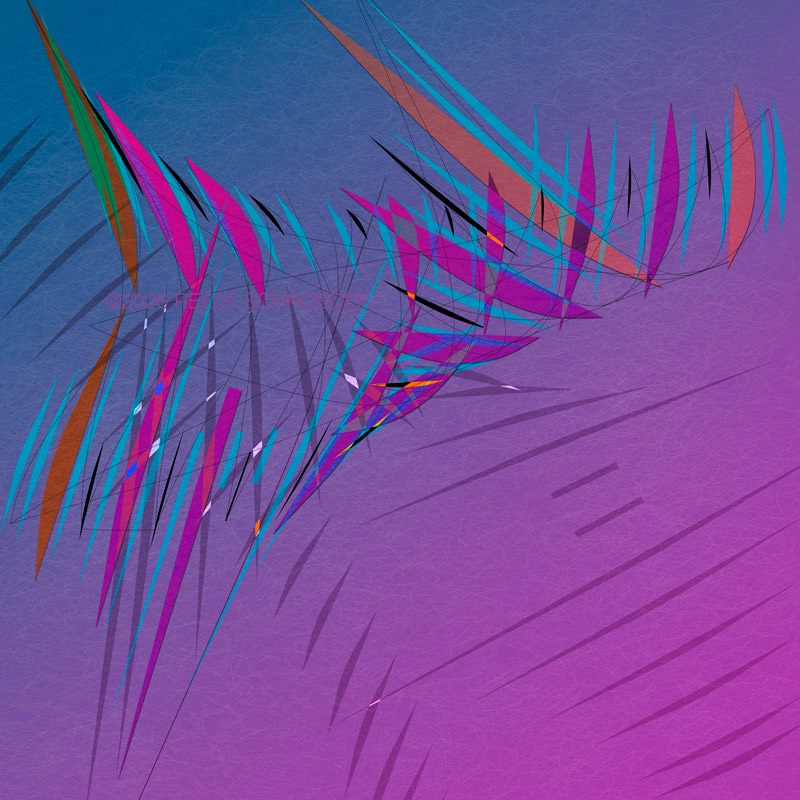 Artwork of fleeting wisps of colors in blues, magentas, and oranges.