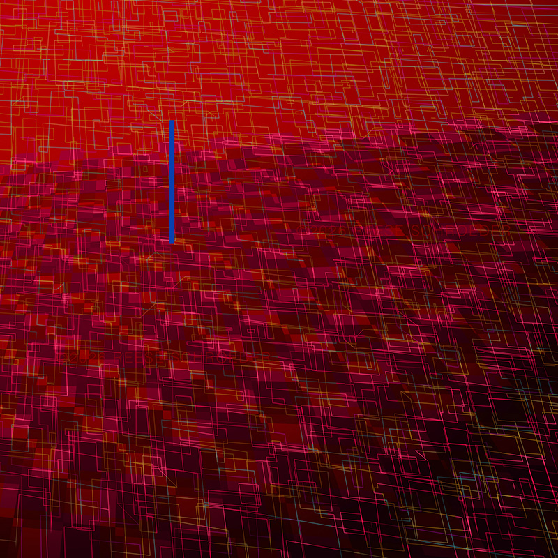 An artwork with deep red patterned cubes. An illusion.