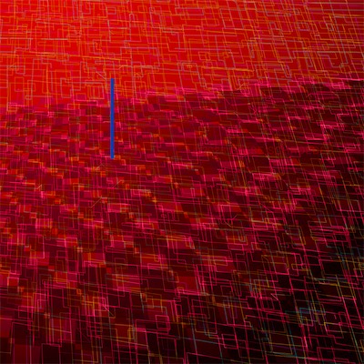 An artwork with deep red patterned cubes. An illusion.